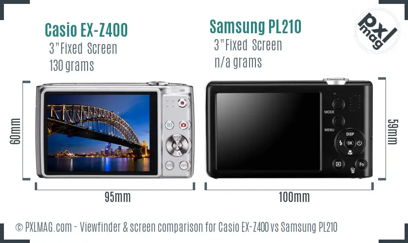 Casio EX-Z400 vs Samsung PL210 Screen and Viewfinder comparison