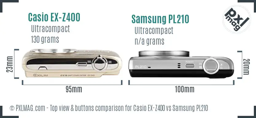 Casio EX-Z400 vs Samsung PL210 top view buttons comparison