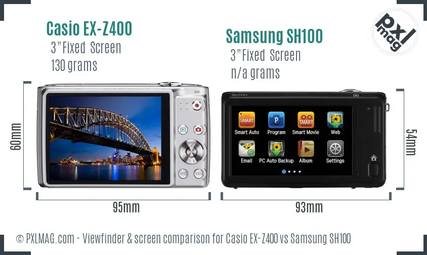 Casio EX-Z400 vs Samsung SH100 Screen and Viewfinder comparison Casio EX-Z400 vs Samsung SH100 Screen and Viewfinder comparison