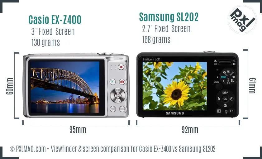 Casio EX-Z400 vs Samsung SL202 Screen and Viewfinder comparison