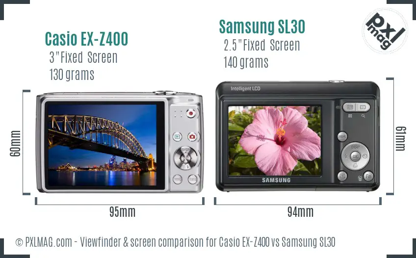 Casio EX-Z400 vs Samsung SL30 Screen and Viewfinder comparison