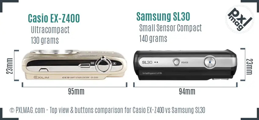 Casio EX-Z400 vs Samsung SL30 top view buttons comparison