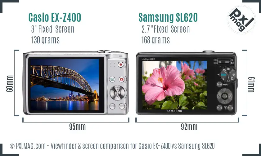 Casio EX-Z400 vs Samsung SL620 Screen and Viewfinder comparison