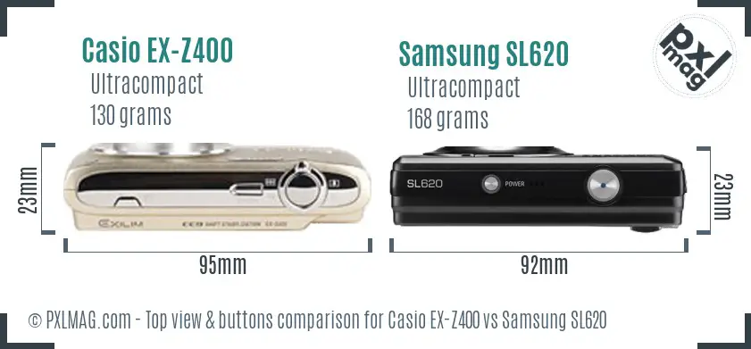 Casio EX-Z400 vs Samsung SL620 top view buttons comparison