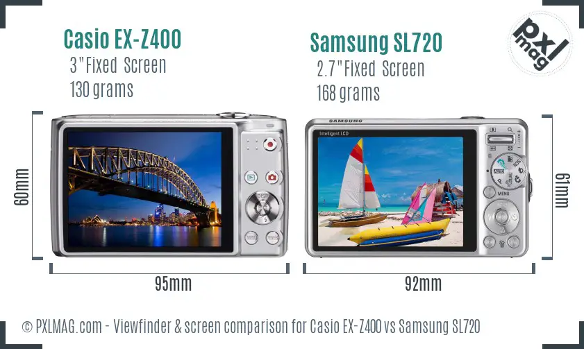 Casio EX-Z400 vs Samsung SL720 Screen and Viewfinder comparison
