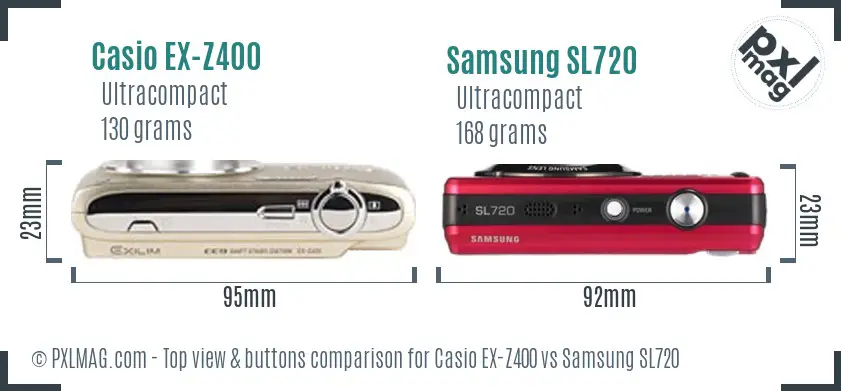 Casio EX-Z400 vs Samsung SL720 top view buttons comparison