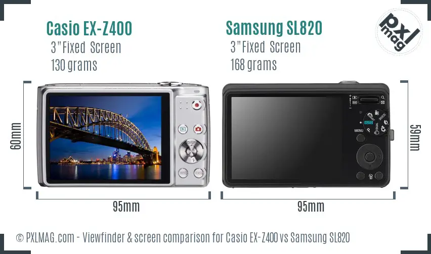 Casio EX-Z400 vs Samsung SL820 Screen and Viewfinder comparison