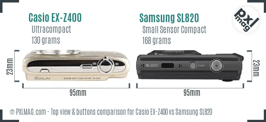 Casio EX-Z400 vs Samsung SL820 top view buttons comparison