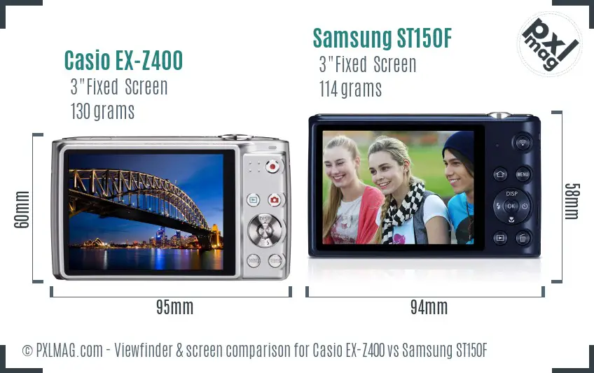 Casio EX-Z400 vs Samsung ST150F Screen and Viewfinder comparison Casio EX-Z400 vs Samsung ST150F Screen and Viewfinder comparison