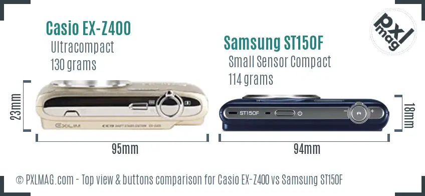 Casio EX-Z400 vs Samsung ST150F top view buttons comparison Casio EX-Z400 vs Samsung ST150F top view buttons comparison