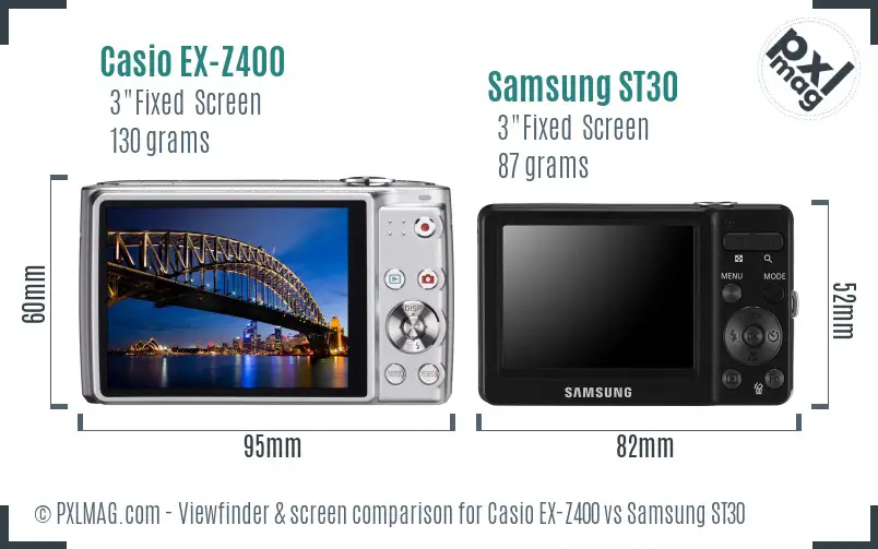 Casio EX-Z400 vs Samsung ST30 Screen and Viewfinder comparison