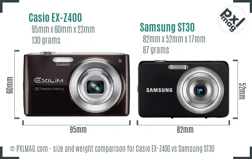 Casio EX-Z400 vs Samsung ST30 size comparison
