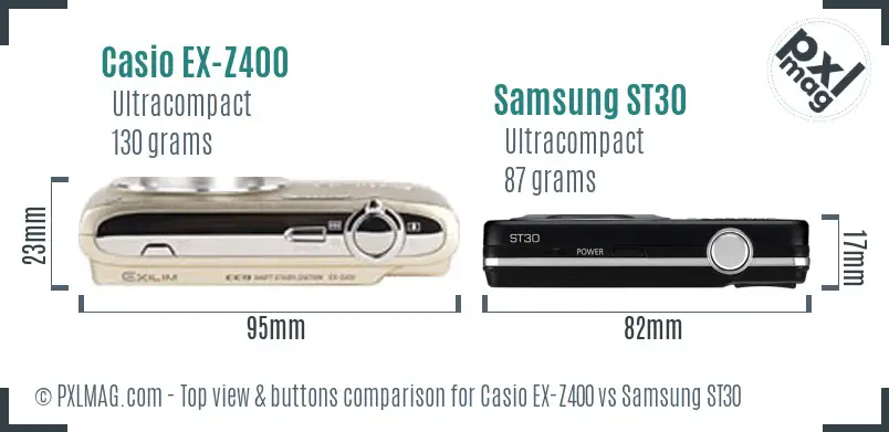 Casio EX-Z400 vs Samsung ST30 top view buttons comparison