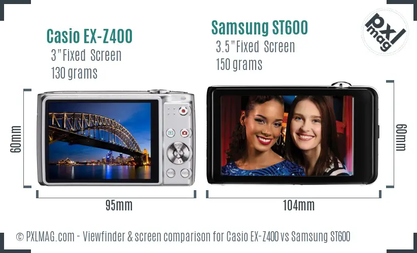 Casio EX-Z400 vs Samsung ST600 Screen and Viewfinder comparison