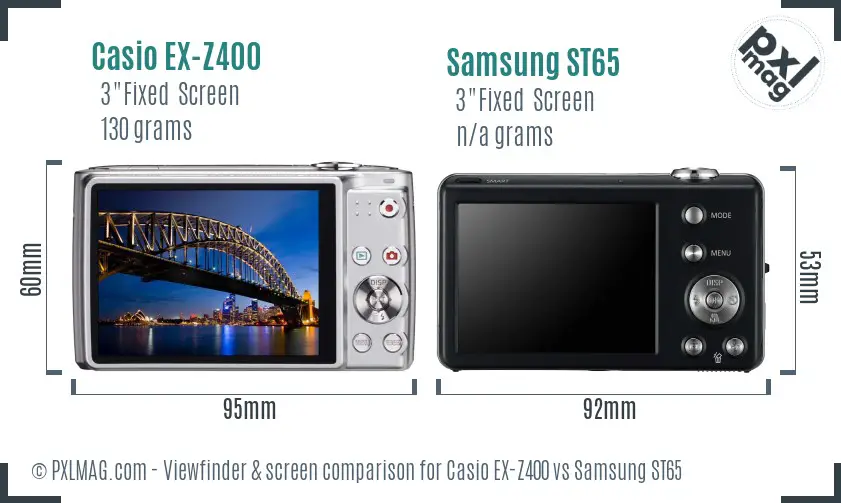 Casio EX-Z400 vs Samsung ST65 Screen and Viewfinder comparison