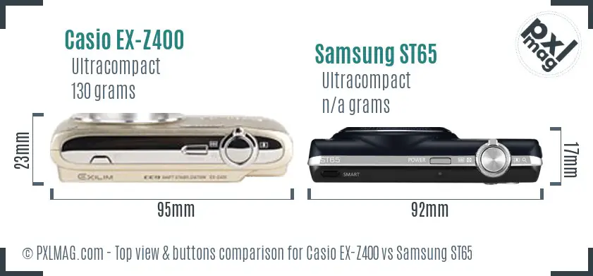 Casio EX-Z400 vs Samsung ST65 top view buttons comparison