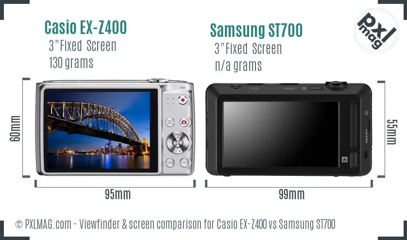 Casio EX-Z400 vs Samsung ST700 Screen and Viewfinder comparison