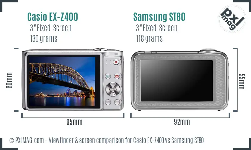 Casio EX-Z400 vs Samsung ST80 Screen and Viewfinder comparison