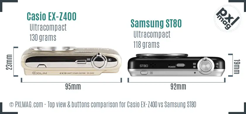 Casio EX-Z400 vs Samsung ST80 top view buttons comparison