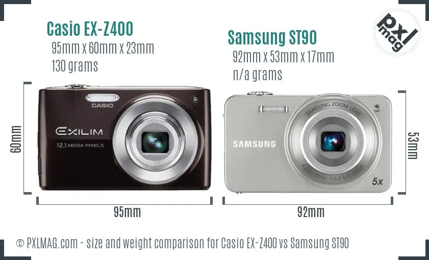 Casio EX-Z400 vs Samsung ST90 size comparison