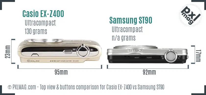 Casio EX-Z400 vs Samsung ST90 top view buttons comparison