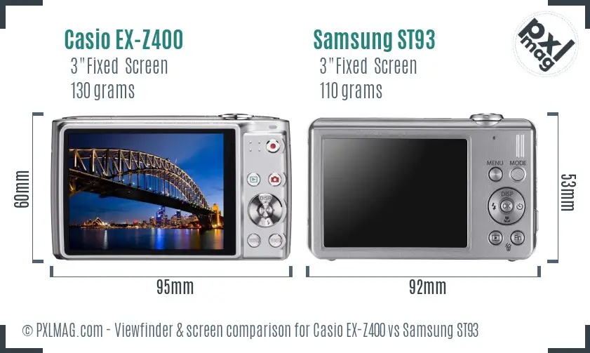 Casio EX-Z400 vs Samsung ST93 Screen and Viewfinder comparison
