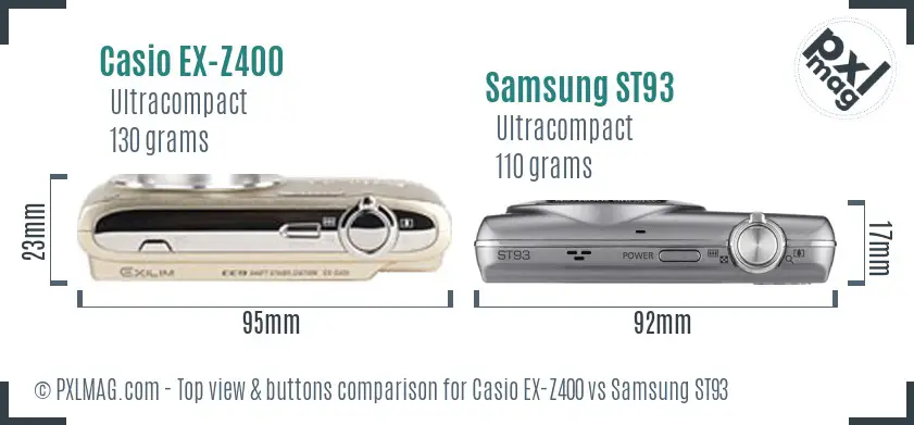 Casio EX-Z400 vs Samsung ST93 top view buttons comparison