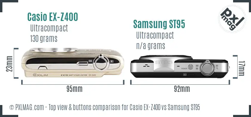 Casio EX-Z400 vs Samsung ST95 top view buttons comparison