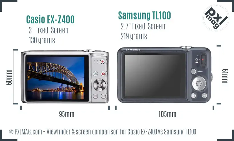 Casio EX-Z400 vs Samsung TL100 Screen and Viewfinder comparison Casio EX-Z400 vs Samsung TL100 Screen and Viewfinder comparison