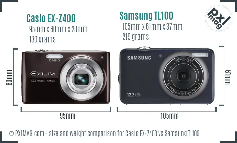 Casio EX-Z400 vs Samsung TL100 size comparison