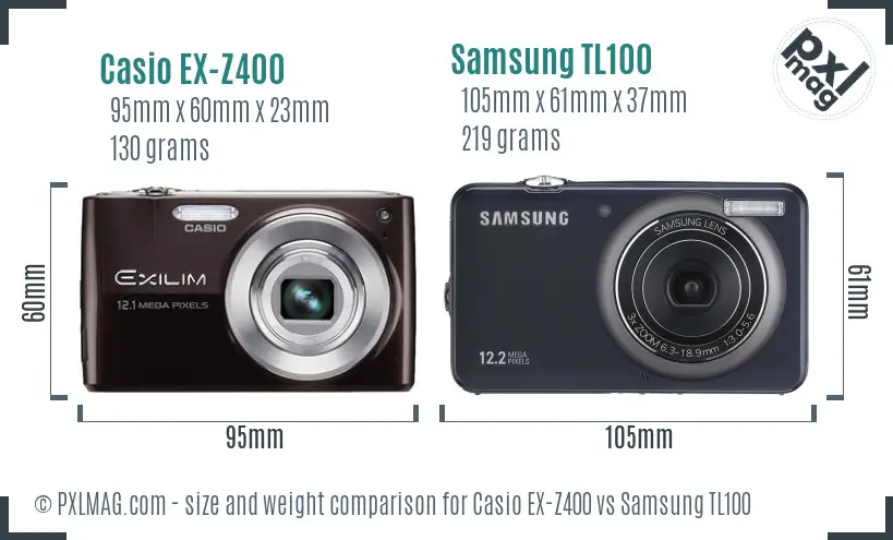 Casio EX-Z400 vs Samsung TL100 size comparison Casio EX-Z400 vs Samsung TL100 size comparison