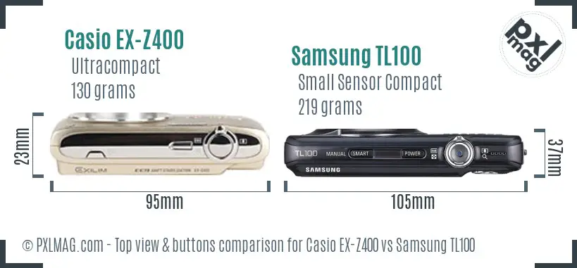 Casio EX-Z400 vs Samsung TL100 top view buttons comparison