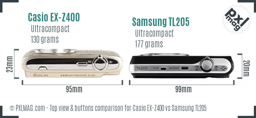 Casio EX-Z400 vs Samsung TL205 top view buttons comparison