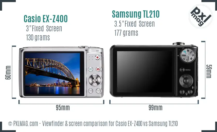 Casio EX-Z400 vs Samsung TL210 Screen and Viewfinder comparison