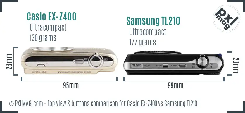 Casio EX-Z400 vs Samsung TL210 top view buttons comparison
