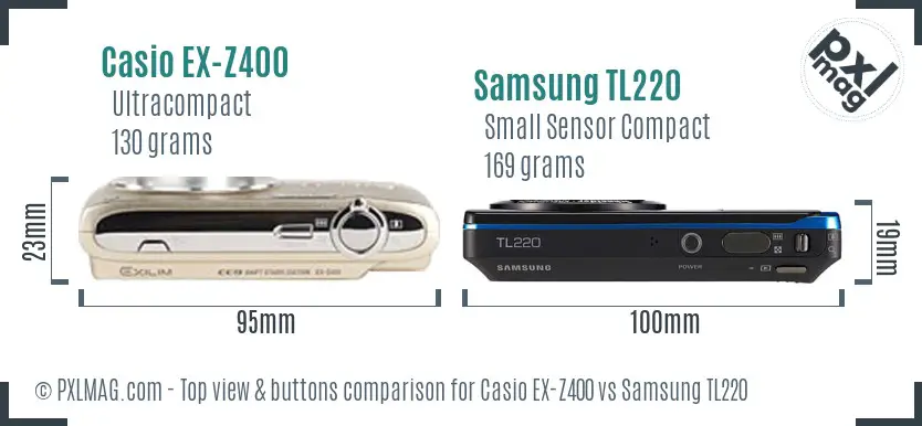 Casio EX-Z400 vs Samsung TL220 top view buttons comparison