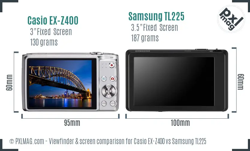 Casio EX-Z400 vs Samsung TL225 Screen and Viewfinder comparison