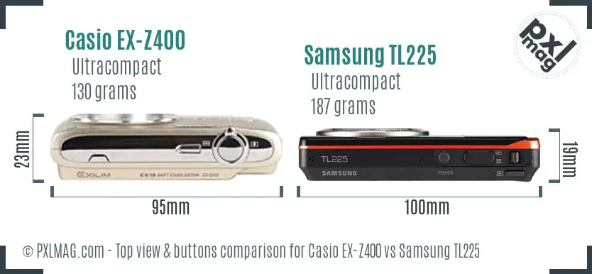 Casio EX-Z400 vs Samsung TL225 top view buttons comparison