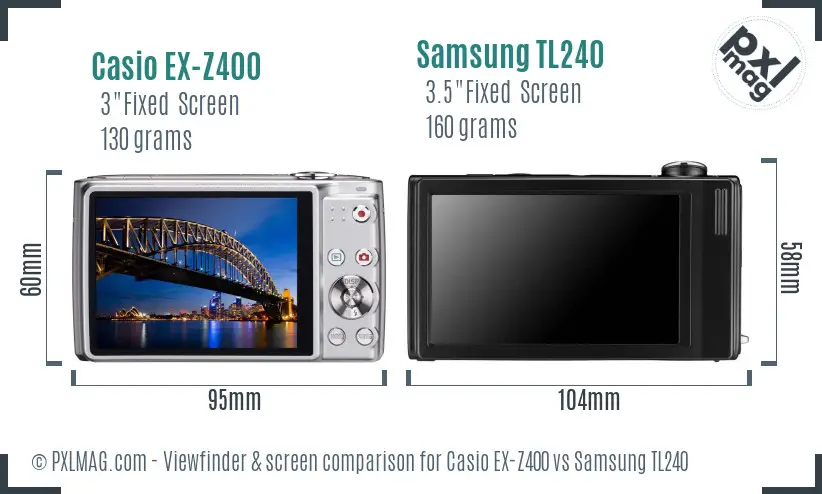 Casio EX-Z400 vs Samsung TL240 Screen and Viewfinder comparison