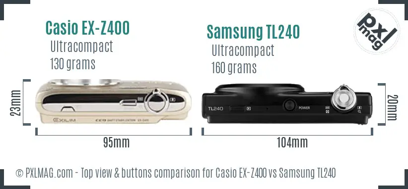 Casio EX-Z400 vs Samsung TL240 top view buttons comparison