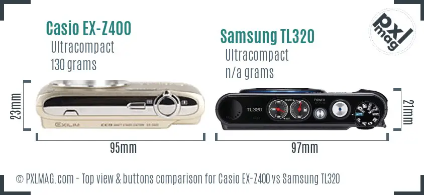 Casio EX-Z400 vs Samsung TL320 top view buttons comparison