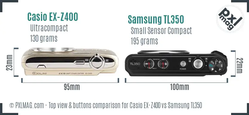 Casio EX-Z400 vs Samsung TL350 top view buttons comparison Casio EX-Z400 vs Samsung TL350 top view buttons comparison