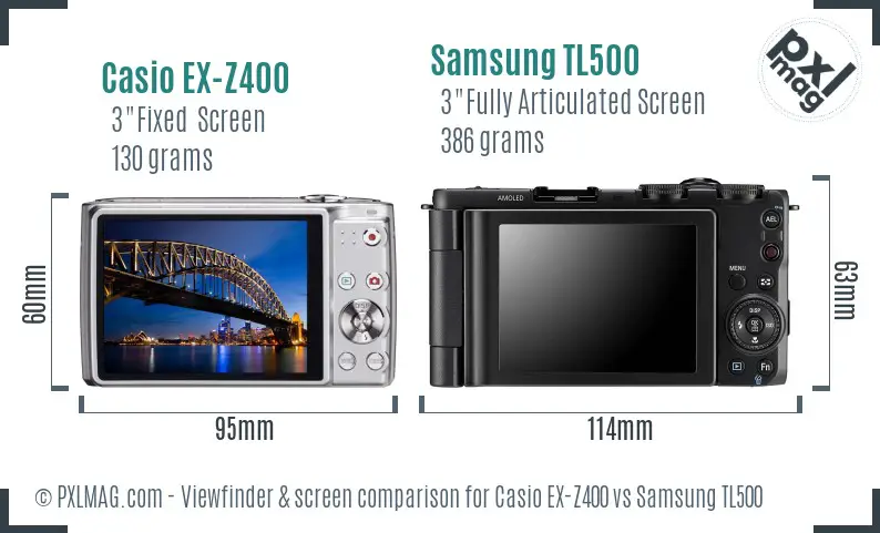 Casio EX-Z400 vs Samsung TL500 Screen and Viewfinder comparison