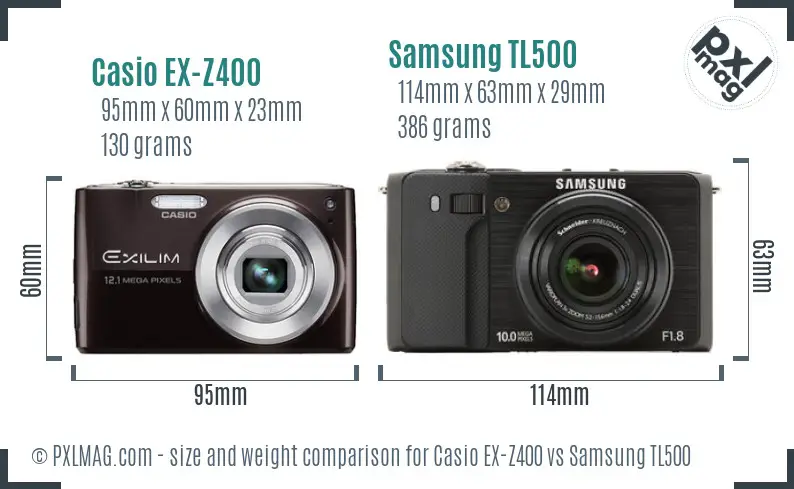 Casio EX-Z400 vs Samsung TL500 size comparison