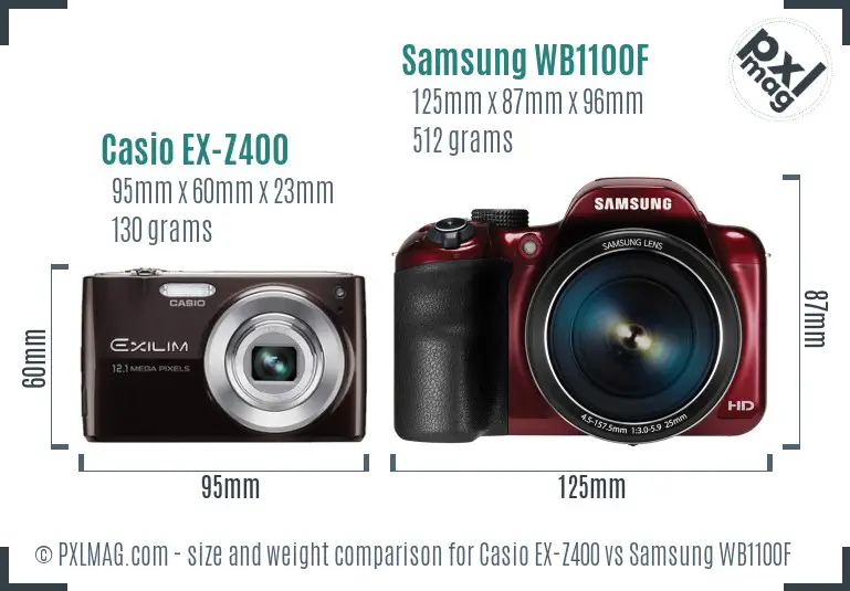 Casio EX-Z400 vs Samsung WB1100F size comparison