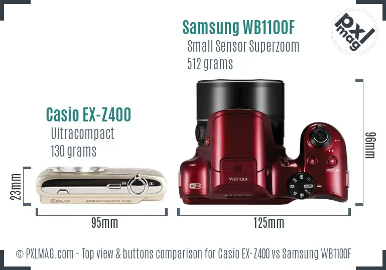 Casio EX-Z400 vs Samsung WB1100F top view buttons comparison