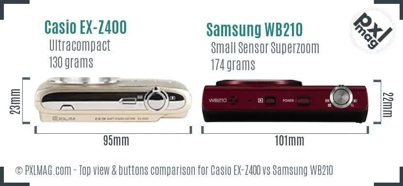 Casio EX-Z400 vs Samsung WB210 top view buttons comparison