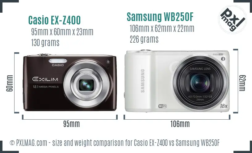 Casio EX-Z400 vs Samsung WB250F size comparison