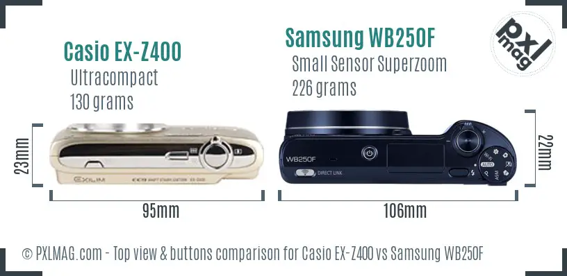 Casio EX-Z400 vs Samsung WB250F top view buttons comparison