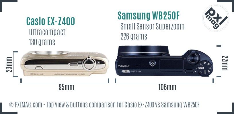 Casio EX-Z400 vs Samsung WB250F top view buttons comparison